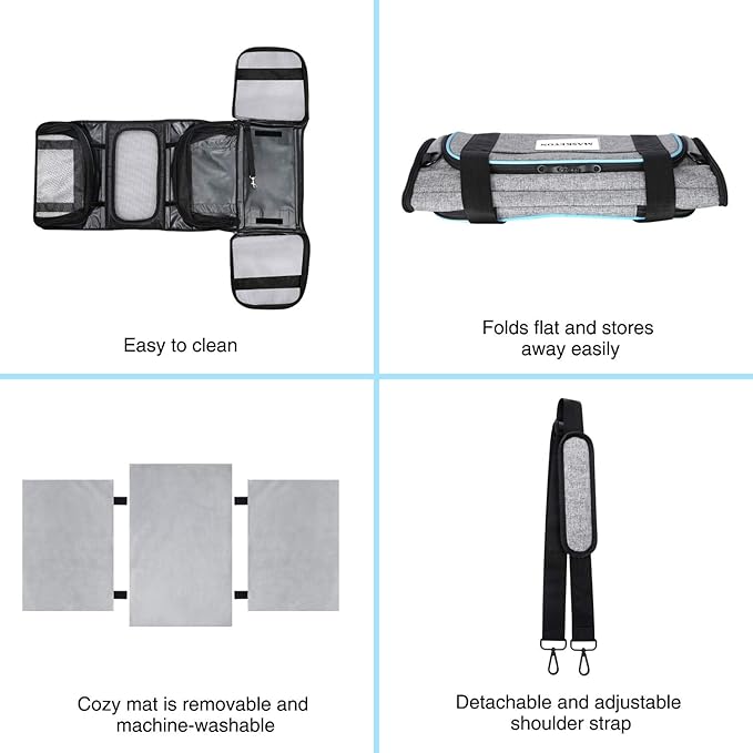 Airline Approved Portable Pet Carrier 2 Sides Expandable Soft-Sided Large Cats Carrier Collapsible Kennel Travel TSA Carrier 4 Doors with Removable Pads and 3 Pockets for Puppy Small Dogs