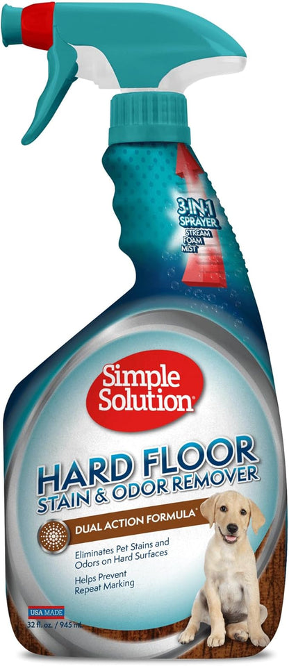 Simple Solution Hard Floor Extreme Pet Stain and Odor Eliminator Spray, Dog and Cat Enzyme Cleaner, Pro-Bacteria Cleaning Power, Strong Urine, Pee and Poop Smell Remover for Hardwood Floors, 32 oz