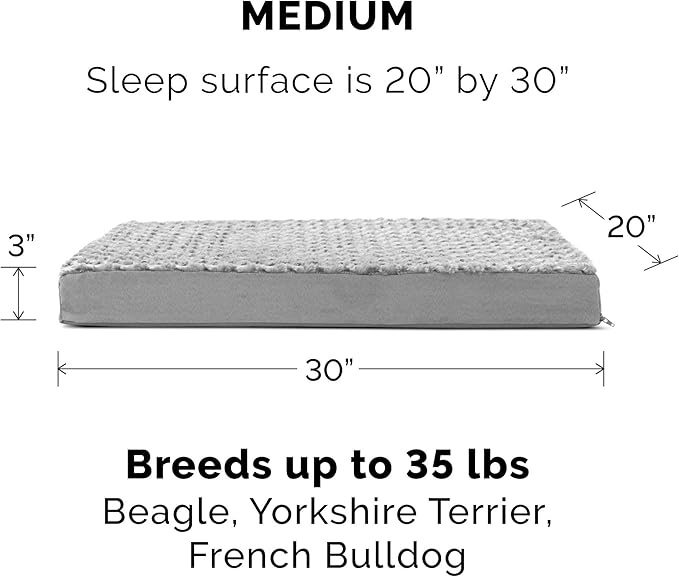 Furhaven Replacement Dog Bed Cover Ultra Plush Faux Fur & Suede Mattress, Machine Washable - Gray, Medium