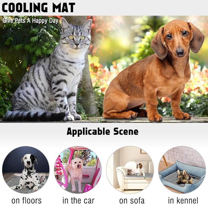 VeMee Summer Cooling Mat for Dogs Cats Ice Silk Self Dog Cooling Mat Breathable Pet Crate Pad Portable & Washable Pet Cooling Blanket for Outdoor or Home (28 X 22in