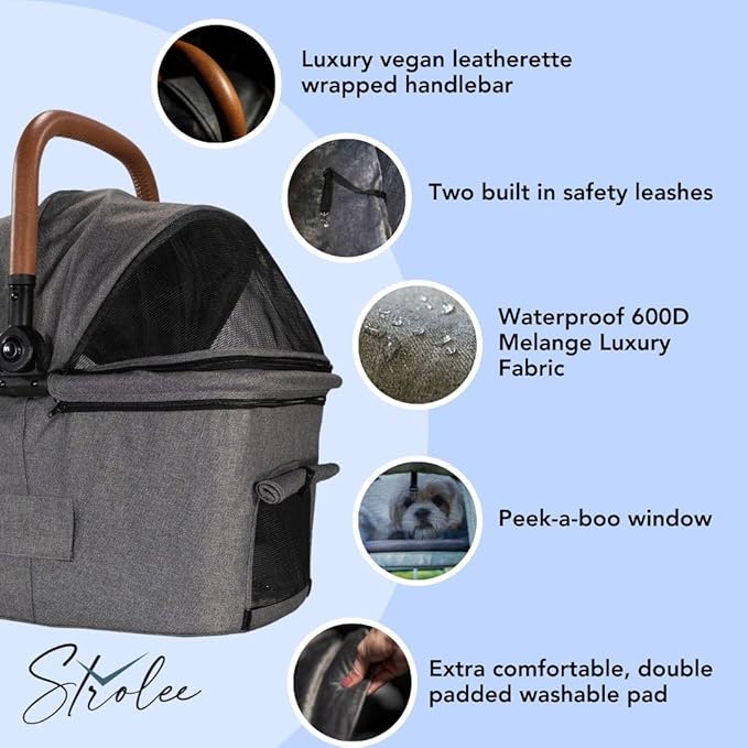 Pet Stroller & Personal Folding Shopping Cart On Premium Wheels – Lightweight Aluminum Frame – Removable Bassinet