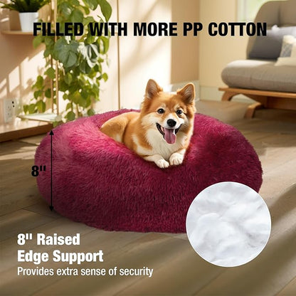 Veehoo Calming Dog Bed for Medium Small Dog 25 lbs 23", Burgundy