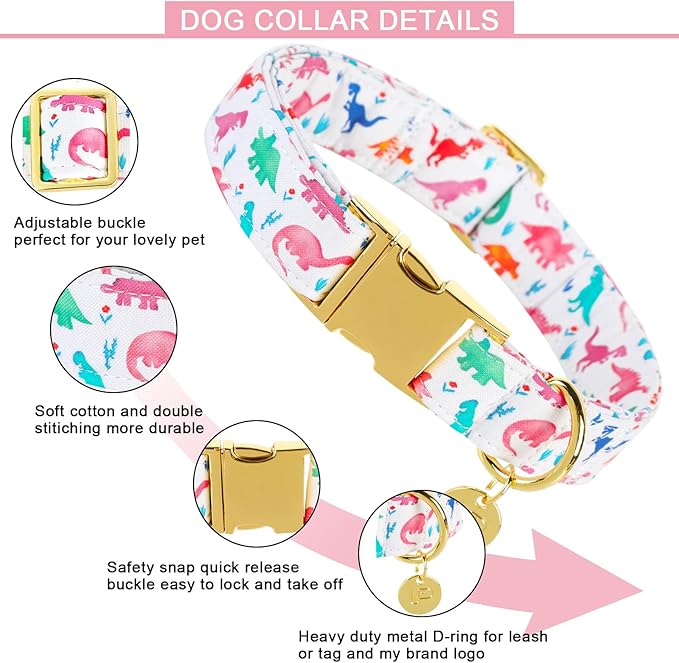 Dinosaur Summer Cotton Dog Collar with Metal Buckle
