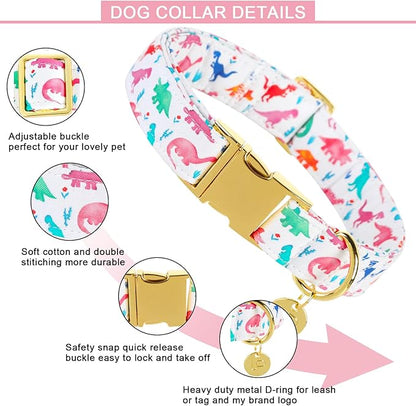 Dinosaur Summer Cotton Dog Collar with Metal Buckle