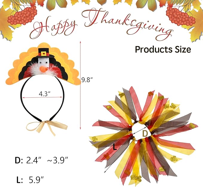 Vehomy Dog Thanksgiving Costume Pet Dog Turkey Headband Headwear Hat Puppy Thanksgiving Halloween Collar Dog Tutu Skirt Pet Halloween Turkey Costume for Cats Dogs 3Pcs