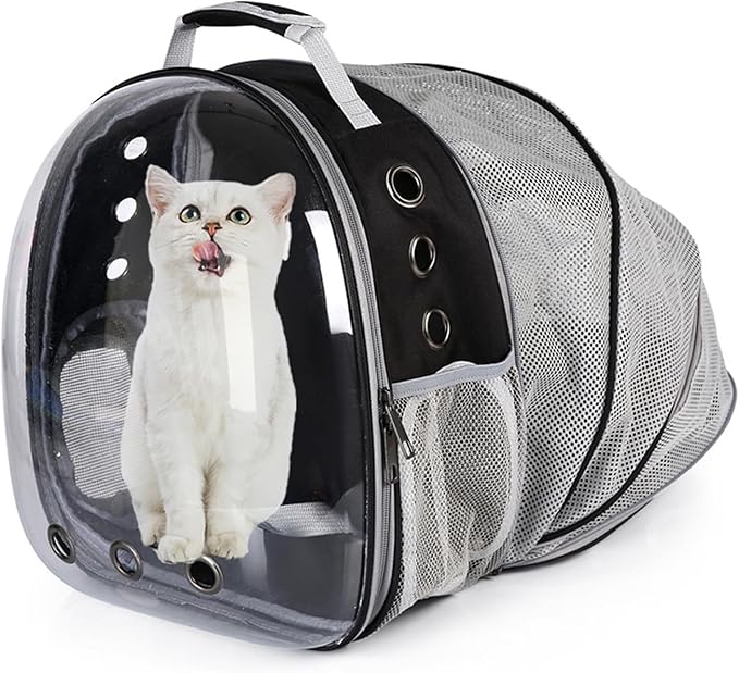 Cat Backpack Carrier Expandable Ventilate Transparent Pet Dog Backpack for Large Cats Hiking, Travel, Outdoor, Airline-Approved Space Capsule Backpack,Black