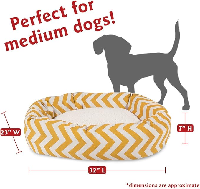 32 inch Yellow Chevron Sherpa Bagel Dog Bed