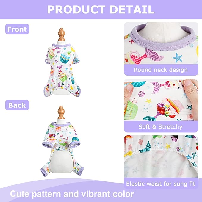 Dog Pajamas Pjs Spring Summer Dog Clothes for Small Dogs Girl - Boy - Medium Size Dogs, Soft Stretchy Puppy Clothes Doggie Onesies Cat Pet Jammies Outfit (Cake Purple, X-Small)