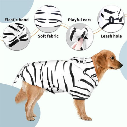 DELIFUR Large Dog Tiger Costume - White Tiger Halloween Costume for Medium Large Dogs Golden Retriever Labrador Rottweiler Cute Hoodie Outfit (White, XX-Large)