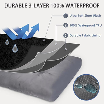 Dog Crate Bed Waterproof Deluxe Plush Dog Beds with Removable Washable Cover Anti-Slip Bottom Pet Sleeping Mattress for Large 47 x 29 inch,