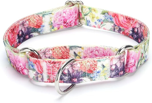 Martingale Dog Collars - Flower Multicolor Cute Patterns, Adjustable Nylon Training Dog Collar Suitable for Boy and Girl Dogs Medium Large Dogs (M, White1)
