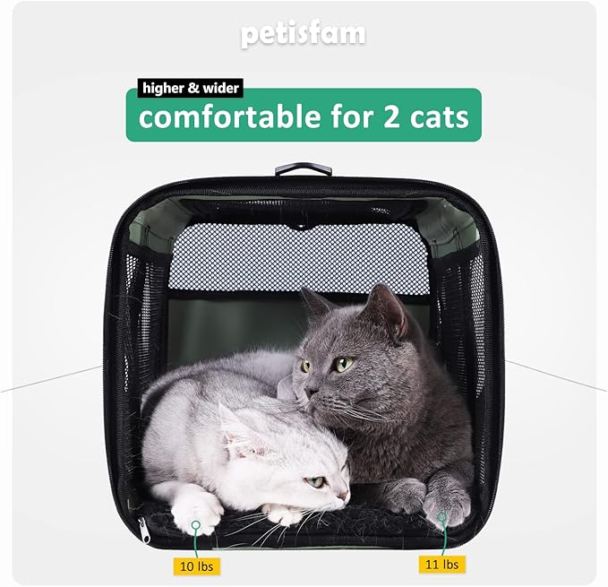 petisfam Easy Load Pet Carrier for Large, Medium Cats, 2 Cats and Small Dogs with Comfy Bed. Easy to Get Cat in, Escape Proof, Easy Storage, Washable, Safe and Comfortable for Vet Visit and Car Ride