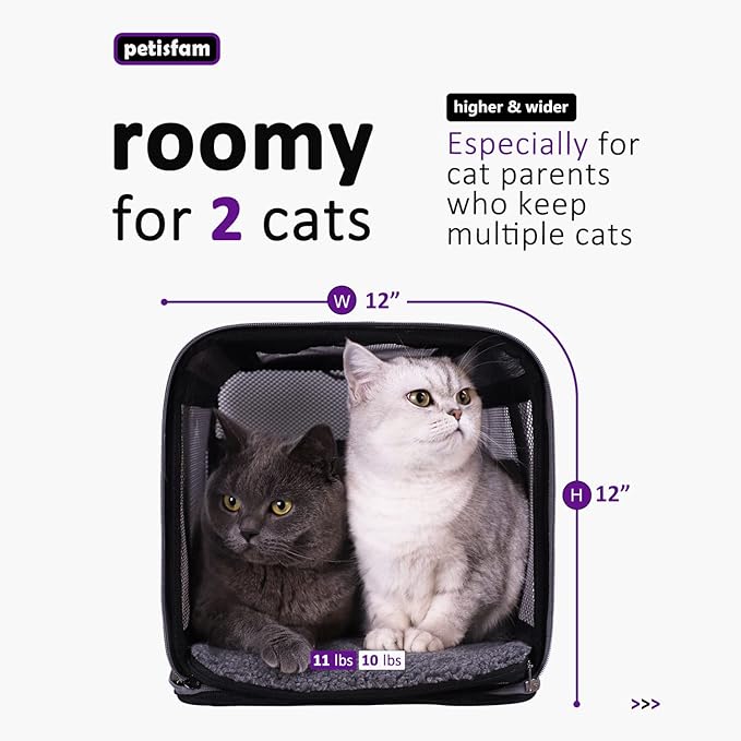 petisfam Soft Pet Carrier for Large and Medium Cats, 2 Kitties, Small Dogs. Easy to Get Cat in, Great for Cats That Don't Like Carriers (Black)