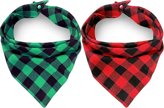 2PCS Chirstmas Green and Red Plaid Bandanas with Button