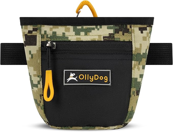 OllyDog Goodie Treat Bag, Dog Treat Pouch, Waist Belt Clip for Hands-Free Training, Magnetic Closure, Dog Training and Behavior Aids, Three Ways to Wear (Woodland Camo)