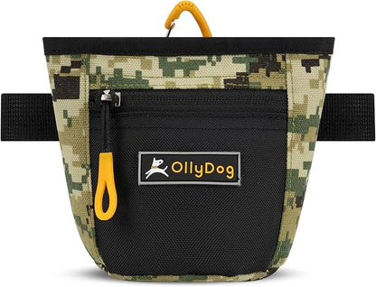 OllyDog Goodie Treat Bag, Dog Treat Pouch, Waist Belt Clip for Hands-Free Training, Magnetic Closure, Dog Training and Behavior Aids, Three Ways to Wear (Woodland Camo)