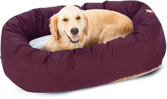 40 inch Burgundy & Sherpa Bagel Dog Bed By Majestic Pet Products