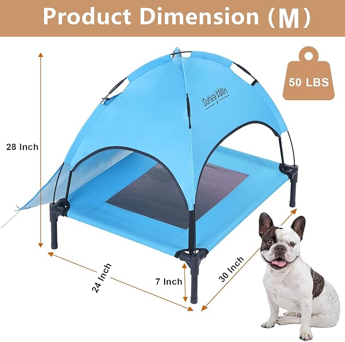 S/M/L Outdoor Elevated Dog Cot with Canopy & Side Shade for Camping Small Medium Dogs (Carry Bag)