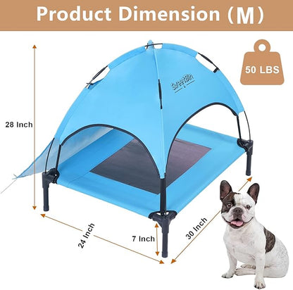 S/M/L Outdoor Elevated Dog Cot with Canopy & Side Shade for Camping Small Medium Dogs (Carry Bag)