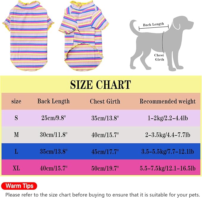Small Medium Dog Clothes Rainbow Striped Dog Shirts Stretchable Long Sleeve Cat T-Shirt Pet Outfits for Chihuahua Yorkie Teddy (Yellow Edge, X-Large)