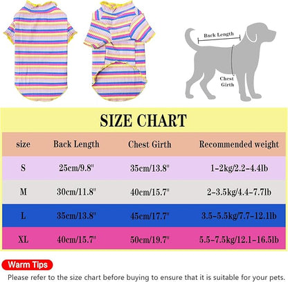 Small Medium Dog Clothes Rainbow Striped Dog Shirts Stretchable Long Sleeve Cat T-Shirt Pet Outfits for Chihuahua Yorkie Teddy (Yellow Edge, X-Large)