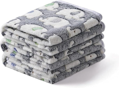 1 Pack 3 Blankets Super Soft Fluffy Premium Cute Elephant Pattern Pet Blanket Flannel Throw for Dog Puppy Cat Dark Grey Large(41x31 inch)