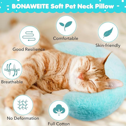 Bonaweite Cat Pillow, Soft Calming Pillow for Dogs, Pet Neck Pillows for Cervical Protection and Sleeping Support, Pet Calming Toy for Anxiety Relief, U-Shaped Soothing Cuddler