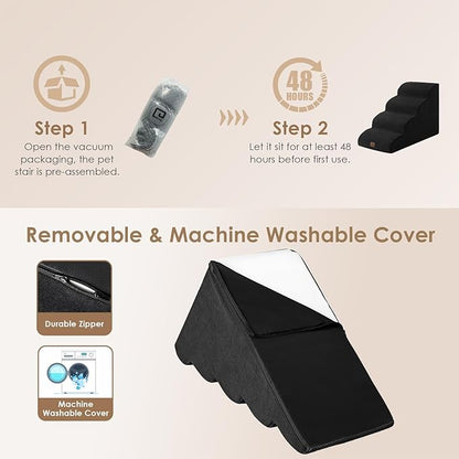 EHEYCIGA Curved Dog Stairs for High Beds 19.7" H 4-Step Dog