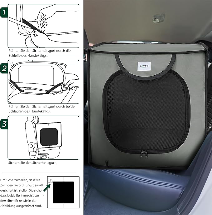 Love's cabin 36in Portable Large Dog Bed - Pop Up Dog Kennel, Indoor Outdoor Crate for Pets, Portable Car Seat Kennel, Cat Bed Collection, Dark Grey
