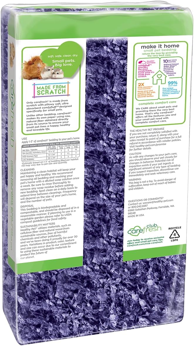 carefresh Dust-Free Purple Natural Paper Small Pet Bedding with Odor Control, 10L