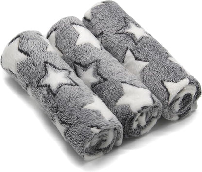 1 Pack 3 Puppy Blankets Cat Dog Blankets Super Soft Warm Sleep Mat Grey Star Cute Print Blanket Fluffy Fleece Pet Blanket Flannel Throw for Small Dogs Puppy Dogs Cats Small(23"x15")