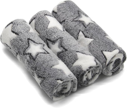 1 Pack 3 Puppy Blankets Cat Dog Blankets Super Soft Warm Sleep Mat Grey Star Cute Print Blanket Fluffy Fleece Pet Blanket Flannel Throw for Small Dogs Puppy Dogs Cats Medium(29"x20")