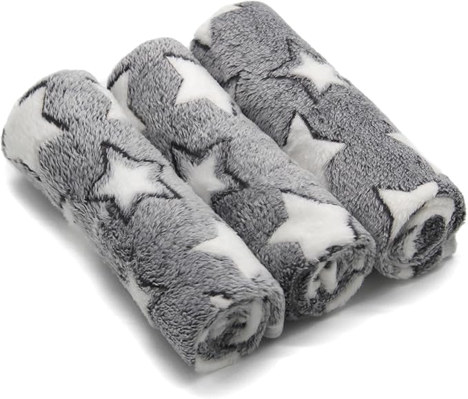 1 Pack 3 Puppy Blankets Cat Dog Blankets Super Soft Warm Sleep Mat Grey Star Cute Print Blanket Fluffy Fleece Pet Blanket Flannel Throw for Small Dogs Puppy Dogs Cats Large(40"x30")