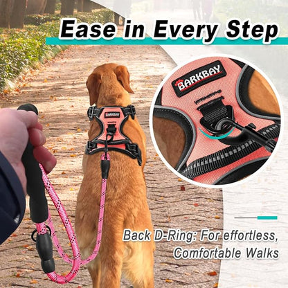 BARKBAY Dog Harness No Pull for Large Dogs - Adjustable, Reflective, Comfortable, No Choke, Heavy-Duty - Perfect for Outdoor Training, Walking, and Hiking - Strong & Durable - XL & Light Pink