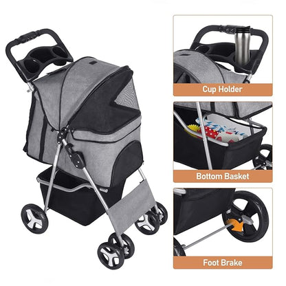 Pet Stroller for Medium Small Dogs Foldable 4 33lbs Capacity