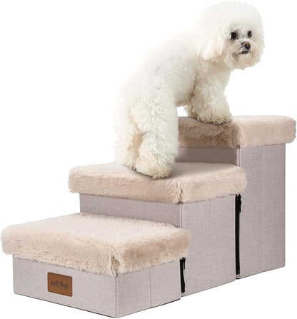 C0ZY KISS Dog Storage Stairs for Couch 14" H 24.8x13x13.58in, Beige, 3 Tiers