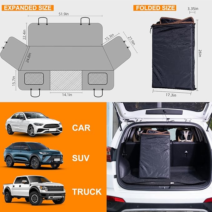 Dog Car Seat Cover with Sturdy Hard Bottom 400lb Capacity,