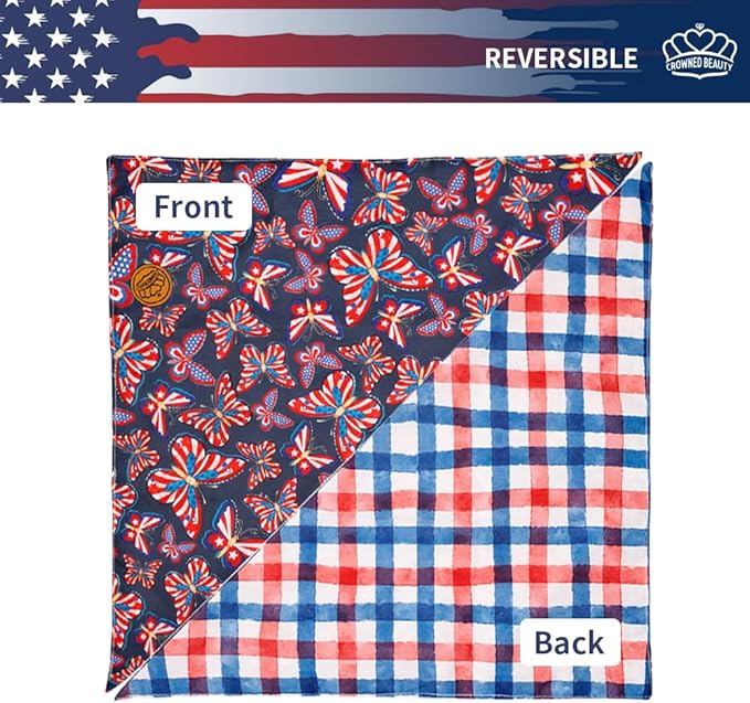 CROWNED BEAUTY 4th of July Patriotic Dog Bandanas Reversible Large 2 Pack DB121-L