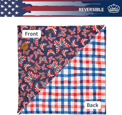 CROWNED BEAUTY 4th of July Patriotic Dog Bandanas Reversible Large 2 Pack DB121-L