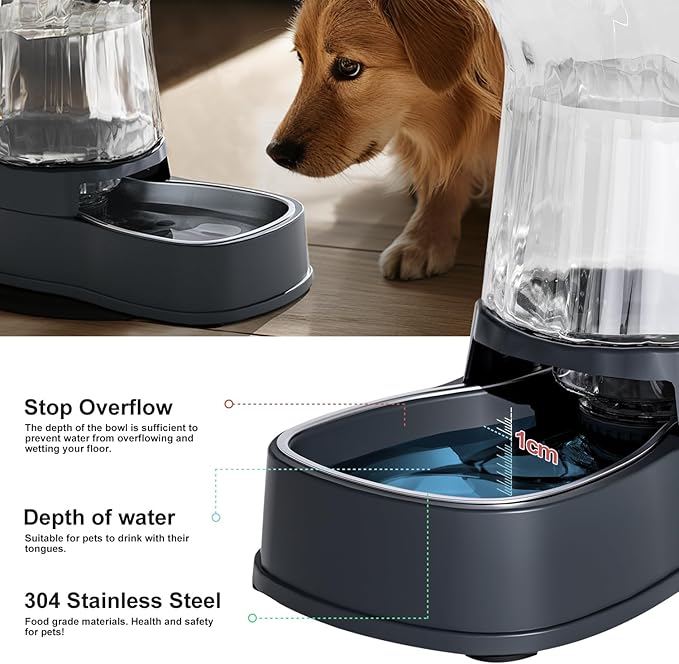 Gardner Pet Automatic Dog Water Dispenser Gravity Stainless Steel Water Waterer & Food Feeder Set, Large Capacity Feeding Bowls for Medium & Large-Sized Dogs Cats Other Pets -(1 Gallon x2)