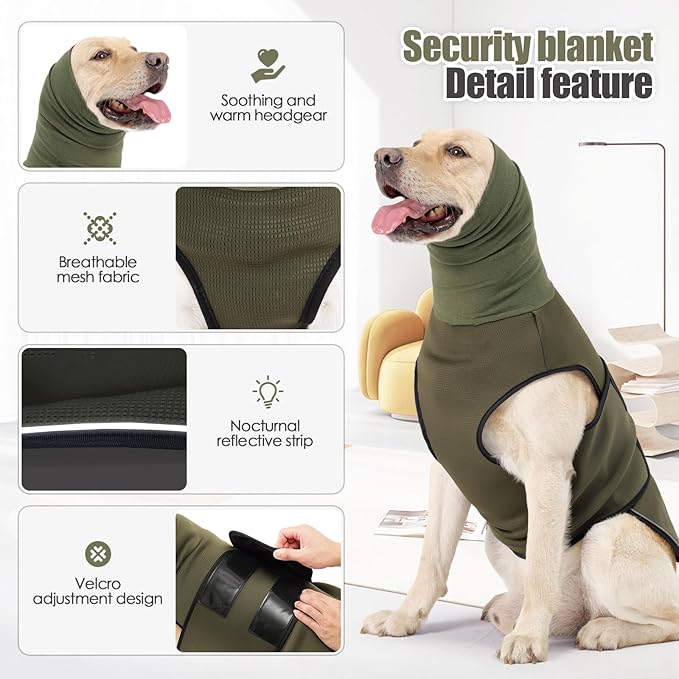 Dog Anxiety Jacket, Dog Shirt with Turtleneck, Breathable Calming Vest, Indoor and Outdoor Separated Pet Jacket (Military green, X-Large)