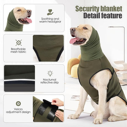 Dog Anxiety Jacket, Dog Shirt with Turtleneck, Breathable Calming Vest, Indoor and Outdoor Separated Pet Jacket (Military green, XX-Large)
