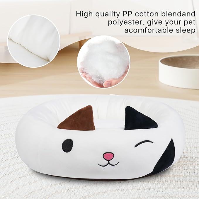 26" Calico Cat Pet Bed, Calming Dog & Cat Plush Bed, Fulffy Comfy Padded Cat Mat Plush Pet Bed, Non-Slip Bottom, Soft Washable Sleeping Dog Cot for Medium Small Dogs Cat Puppy Kitty