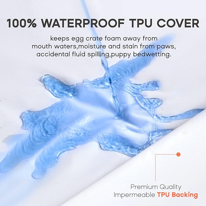 Medium Waterproof Orthopedic Egg Crate Foam Dog&Cat Beds Supportive Dog Bed Matt for Small Dogs Removable Washable Cover Oxford Fabric Bottom & Quilted Velvet Top 50lbs