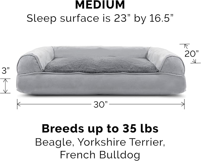 Furhaven Pillow Dog Bed for Medium/Small Dogs w/ Removable Bolsters & Washable Cover