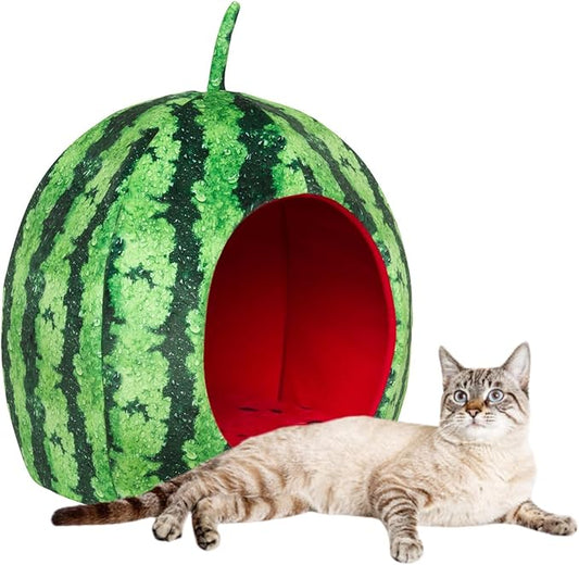 YML Watermelon Pet Bed - Cute Calming Fruit Bed with Removable Cushion for Dogs, Indoor Cats, Rabbits, Small Animals - 20 Inch, Green, Red