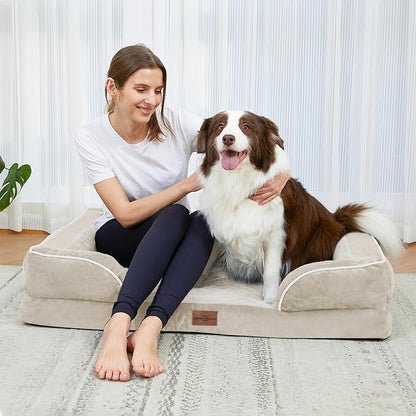 XXL Dog Bed Waterproof, Extra Large Dog Beds Orthopedic Foam, Washable Dog Sofa Bed Pet Bed with Removable Cover & Non-Slip Bottom(XX-Large,Beige)