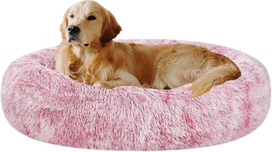 Coohom Oval Calming Donut Cuddler Dog Bed Bed(30"/36"/43") for (XL(36"x27"x7"), Red)