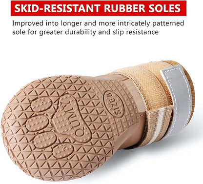 QUMY Dog Shoes for Large Dogs, Medium Dog Boots & Paw Protectors for Winter Snowy Day, Summer Hot Pavement, Waterproof in Rainy Weather, Outdoor Walking, Indoor Hardfloors Anti Slip Sole Khaki 3