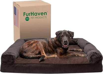 Furhaven Memory Foam Dog Bed for Large Dogs w/ Removable Bolsters & Washable Cover 125 lbs